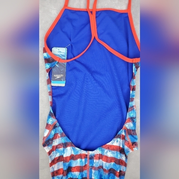 Speedo Women's Printed One Back Rio Americana One Piece Swimsuit Blue Red 8/34 - Picture 5 of 15